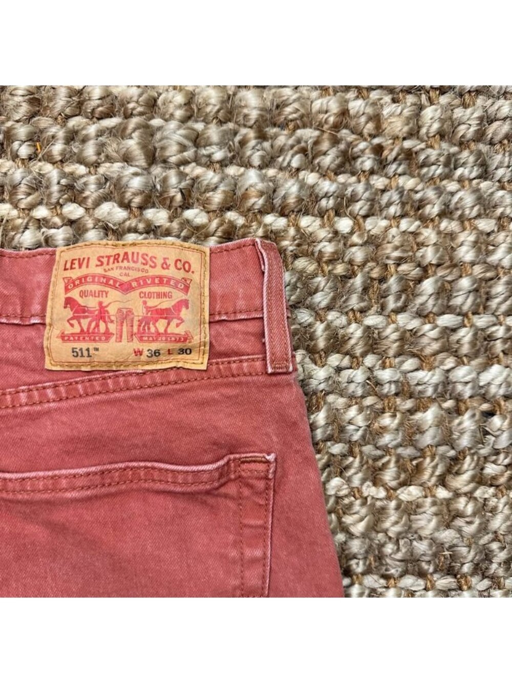 Levis 511 Mens Slim Fit Pants Coral Pink Red Denim Jeans W36 L30